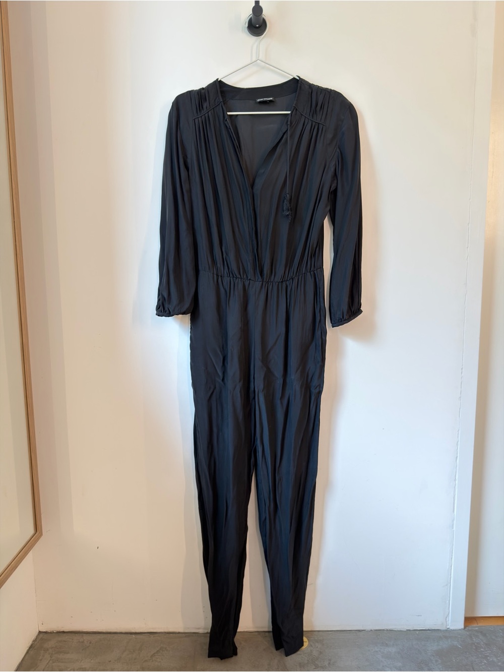 Club Monaco Black Long-Sleeve V-Neck Jumpsuit - 100% Silk